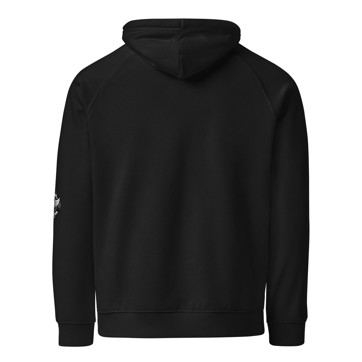Product mockupEco raglan hoodie black unisex front