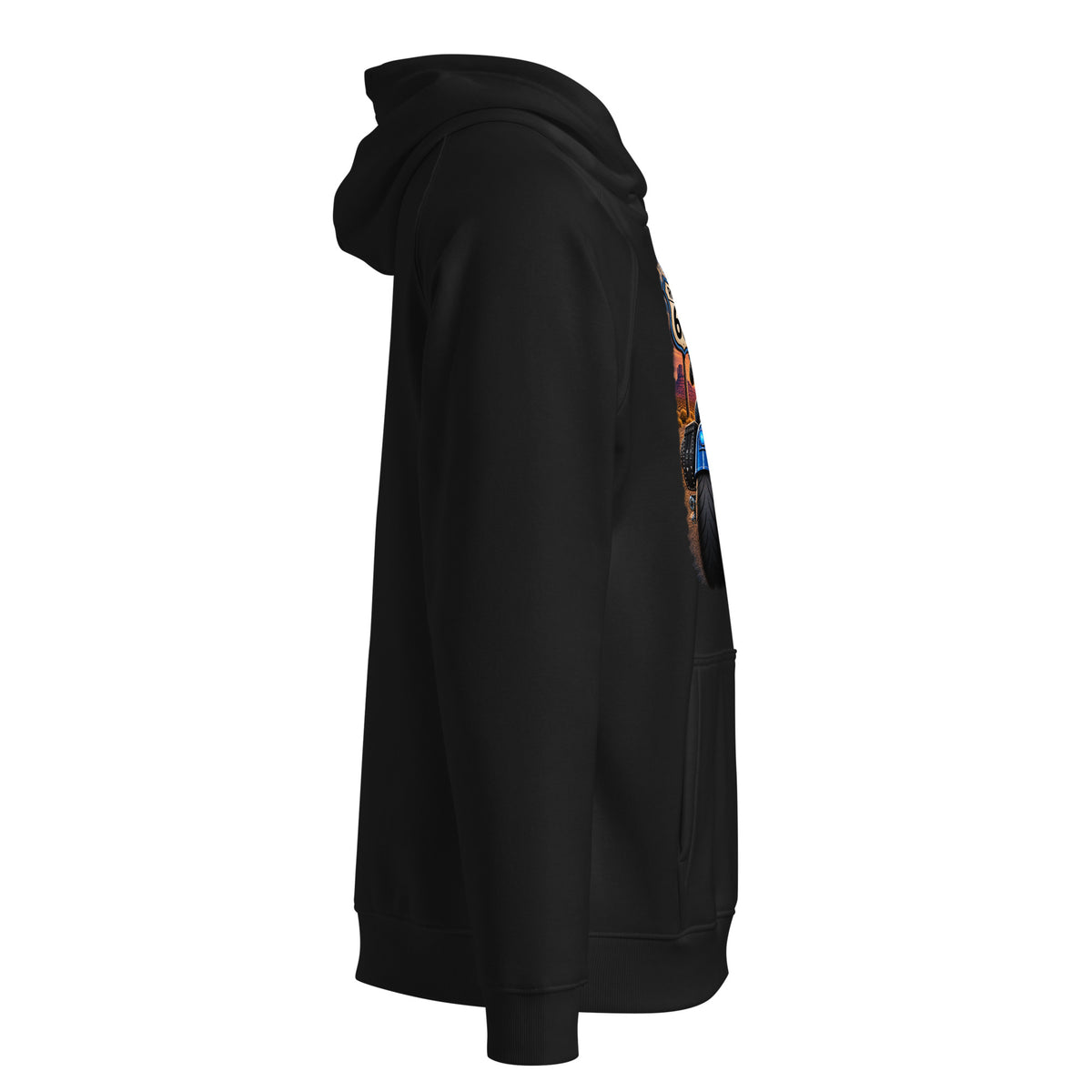 Eco raglan hoodie Route 66 black front
