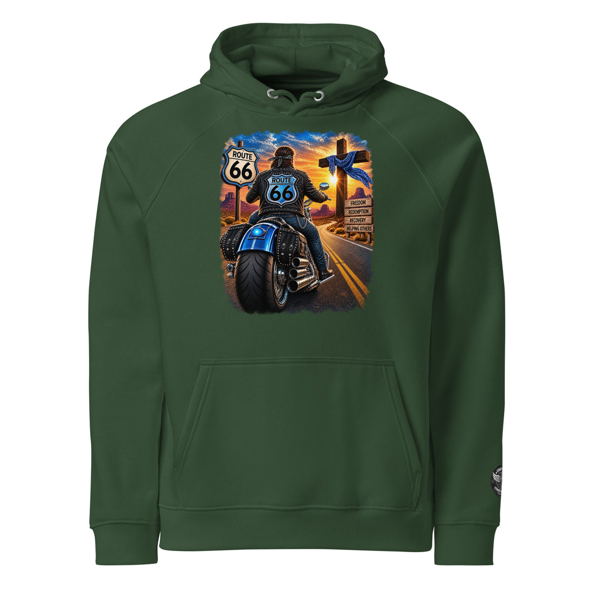 Eco raglan hoodie Route 66 burgundy