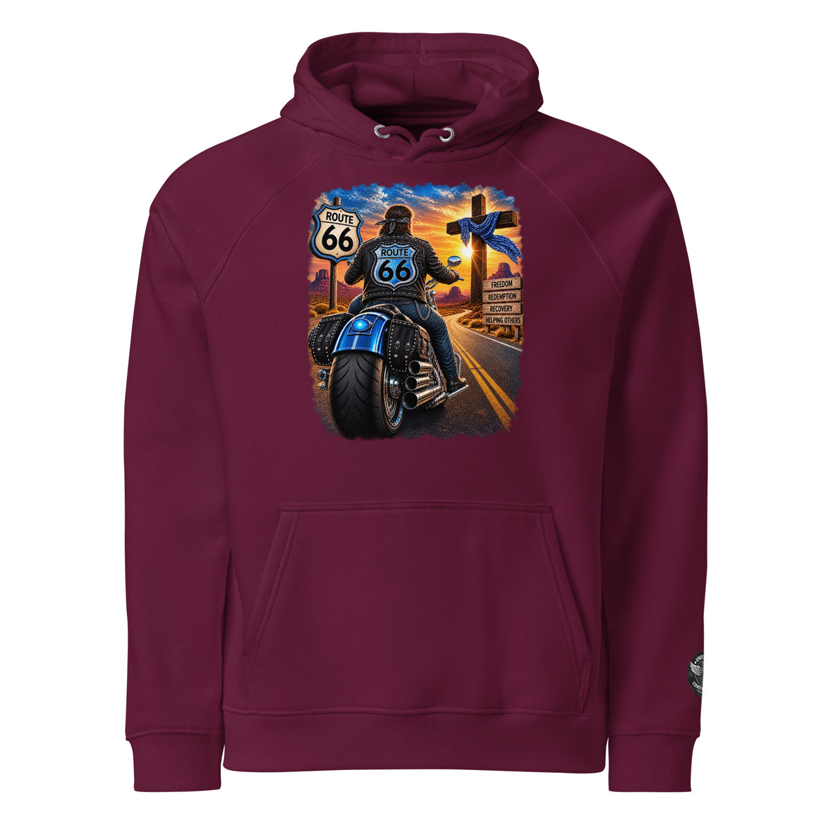 Eco raglan hoodie Route 66 bottle green