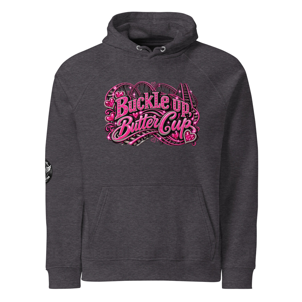 Eco raglan hoodie Buckle Up Butter Cup charcoal melange