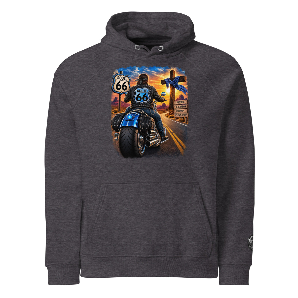 Eco raglan hoodie Route 66 charcoal melange