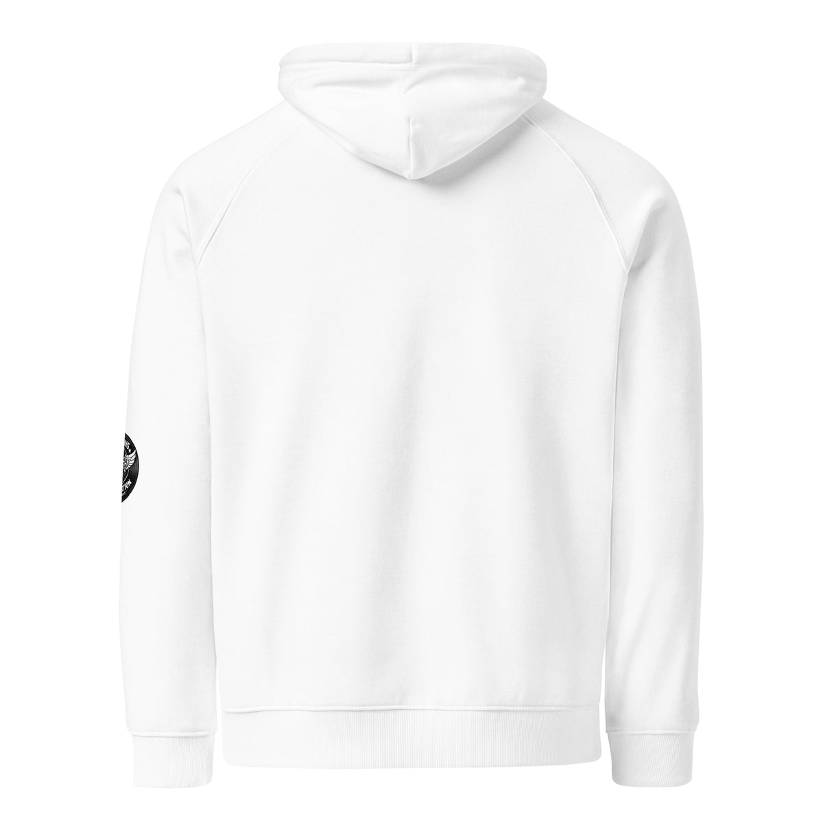 Product Eco raglan hoodie black unisex front