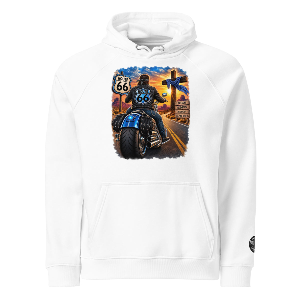 Eco raglan hoodie Route 66 black front